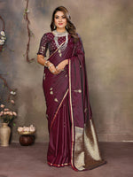 Thumbnail for Joban Fashion Maroon Floral & Botanical Motifs Satin Silk Banarasi Silk Saree - Distacart