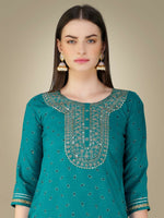 Thumbnail for Jyoti Fashion Women's Rama Cotton Magic Slub Embroidery & Sequence work Kurta with Trouser & Dupatta - Distacart