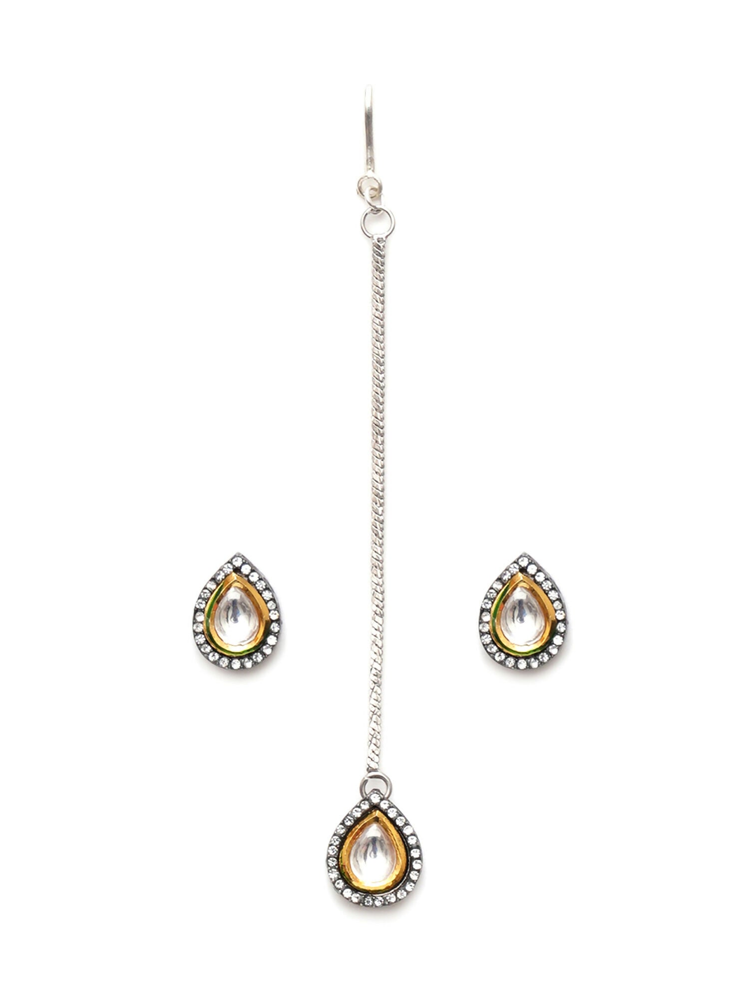 Dual Tone Kundan Maang Tikka with Earrings Jewellery Set (silver) - Ruby Raang - Distacart
