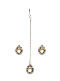 Thumbnail for Dual Tone Kundan Maang Tikka with Earrings Jewellery Set (silver) - Ruby Raang - Distacart