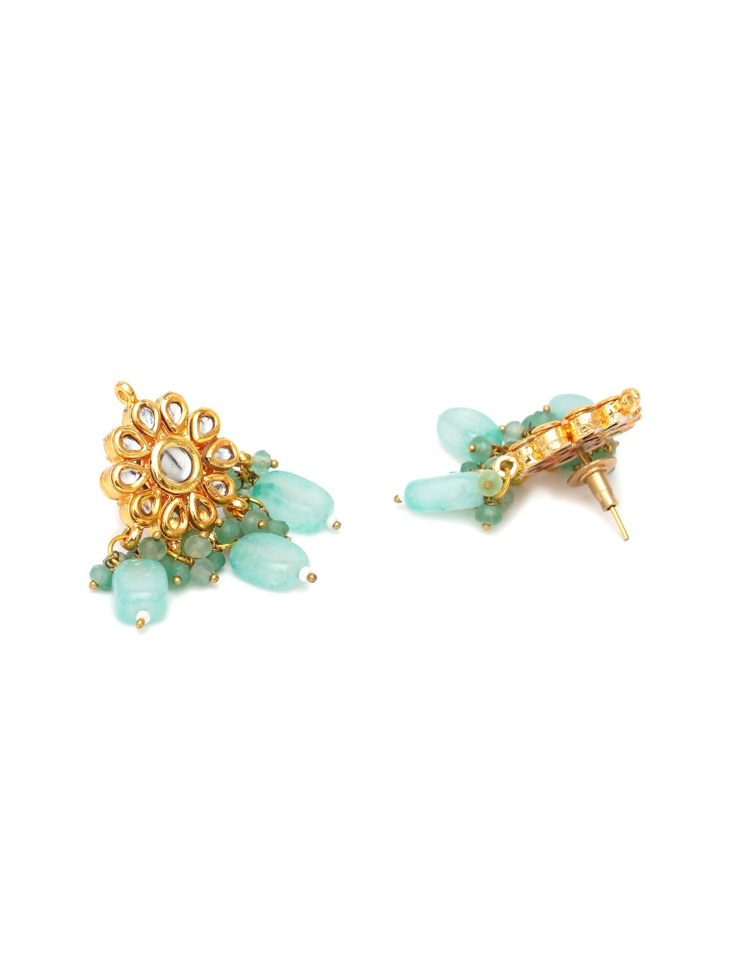 Mint Stone Kundan Earrings (Gold) - Ruby Raang - Distacart