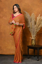 Thumbnail for Very Much Indian Designer Mul Cotton Handloom Saree with Sequins - Orange - Distacart