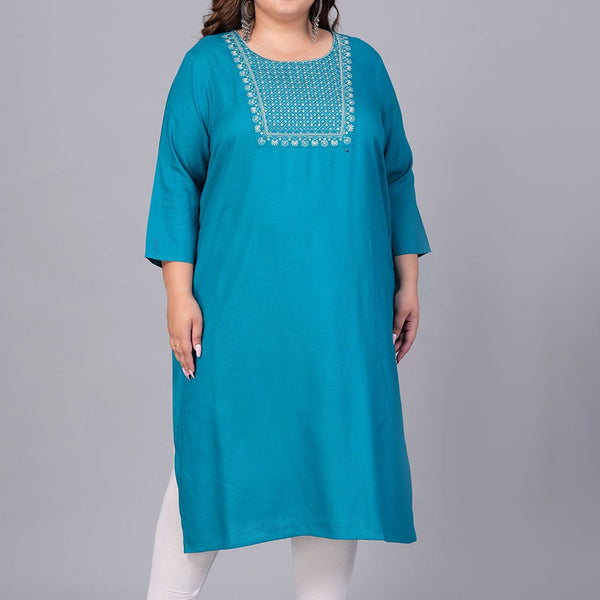 Sztori Women Yoke Design Flared Sleeves Thread Work Kurta - Distacart
