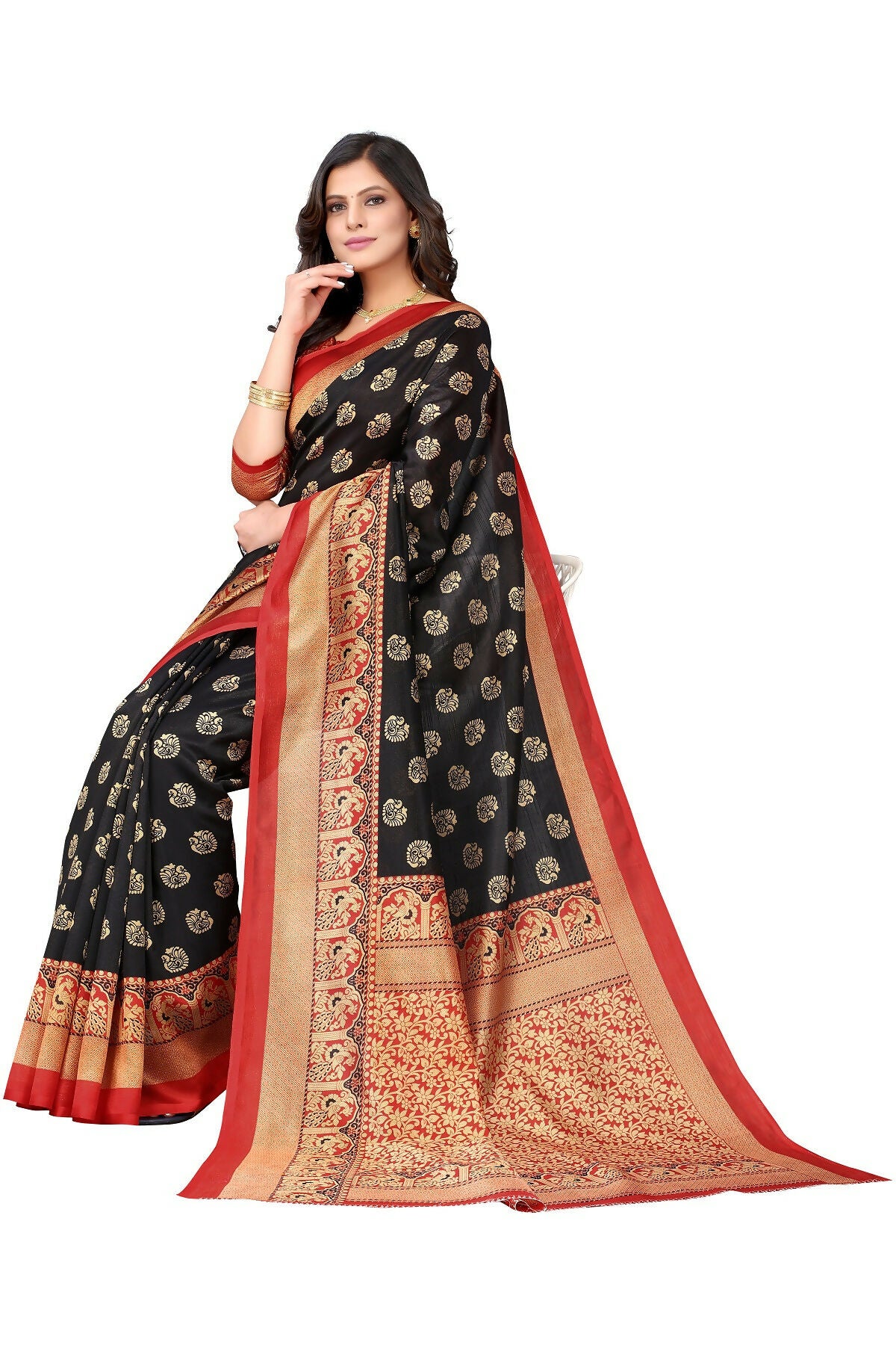 Vamika Black Printed Art Silk Saree - Distacart