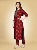 Thumbnail for Jyoti Fashion Women's Maroon Viscose Rayon Embroidered Kurta Pant Set - Distacart