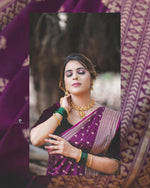 Thumbnail for Preksha Creation Banarasi Soft Silk Women Purple Saree - Distacart