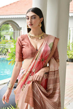 Thumbnail for Vishnu Weaves Women's Coffee Satin Silk Printed Saree with Blouse