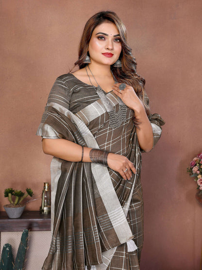 Aastha Fashion Light Brown Linen Weaving Saree - Distacart