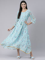 Thumbnail for Souchii Blue Floral Chiffon Maxi Dress For Women – Souchii
