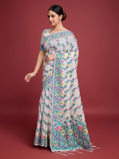 Vedant Vastram Dhakai Jamdani Cotton Saree - Green - Distacart