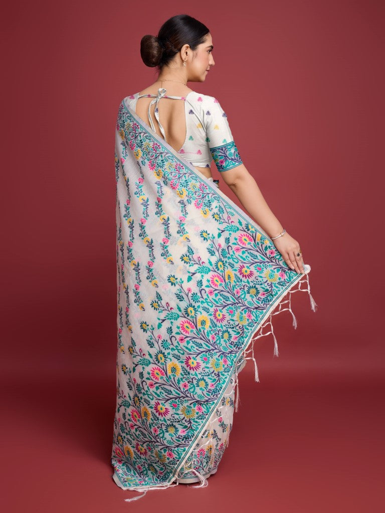 Vedant Vastram Dhakai Jamdani Cotton Saree - Green - Distacart