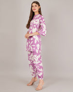 Thumbnail for Jaitra Apparels White And Purple Printed Premium Pure Cotton Co-Ord Set For Women