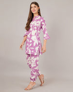Thumbnail for Jaitra Apparels White And Purple Printed Premium Pure Cotton Co-Ord Set For Women