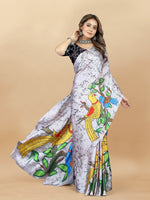 Thumbnail for Vedant Vastram Digital Print Japan Satin Silk Party Wear Saree with Unstitched Blouse Piece - Off White - Distacart