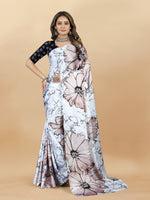 Thumbnail for Vedant Vastram Digital Print Japan Satin Silk Party Wear Saree with Unstitched Blouse Piece - White - Distacart