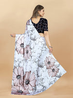 Thumbnail for Vedant Vastram Digital Print Japan Satin Silk Party Wear Saree with Unstitched Blouse Piece - White - Distacart