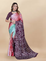 Thumbnail for Vedant Vastram Digital Print Japan Satin Silk Party Wear Saree with Unstitched Blouse Piece - Purple - Distacart