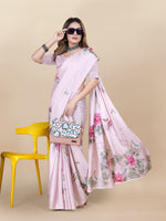 Thumbnail for Vedant Vastram Digital Print Japan Satin Silk Party Wear Saree with Unstitched Blouse Piece - Pink - Distacart