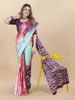 Thumbnail for Vedant Vastram Digital Print Japan Satin Silk Party Wear Saree with Unstitched Blouse Piece - Purple - Distacart