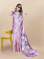 Thumbnail for Vedant Vastram Digital Print Japan Satin Silk Party Wear Saree with Unstitched Blouse Piece - Purple - Distacart