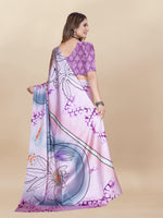 Thumbnail for Vedant Vastram Digital Print Japan Satin Silk Party Wear Saree with Unstitched Blouse Piece - Purple - Distacart