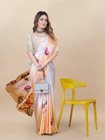 Thumbnail for Vedant Vastram Digital Print Japan Satin Silk Party Wear Saree with Unstitched Blouse Piece - Orange - Distacart
