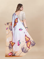 Thumbnail for Vedant Vastram Digital Print Japan Satin Silk Party Wear Saree with Unstitched Blouse Piece - Orange - Distacart