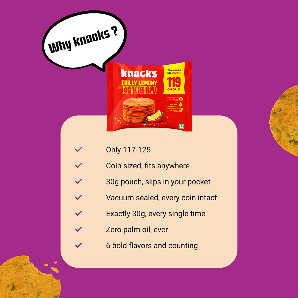 Knacks Coin Khakhra Crisps - Chilly Lemony Flavour - Dista