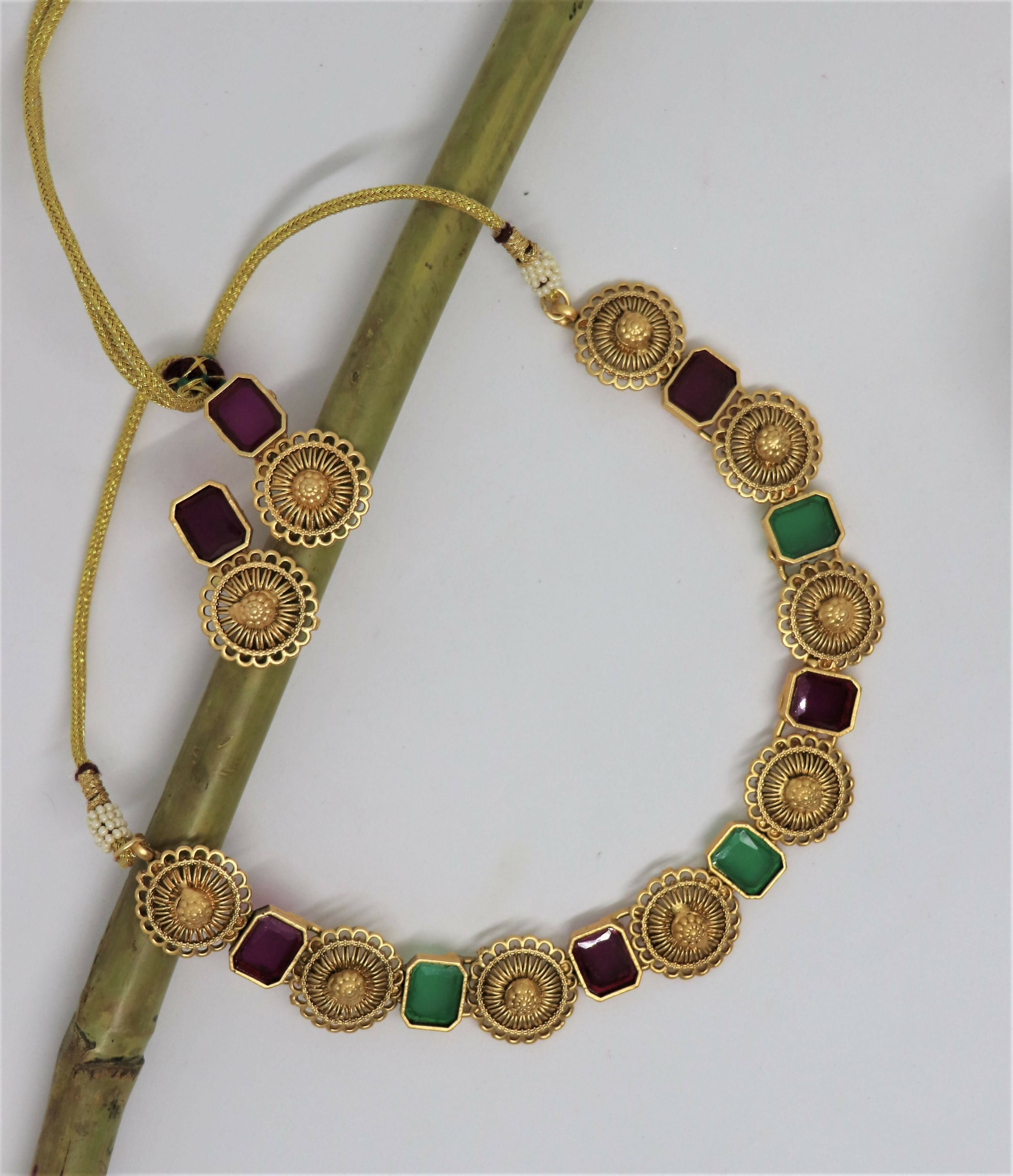 Joban Fashion Maroon & Green Pure Brass With Rajwadi Polish Necklace Set