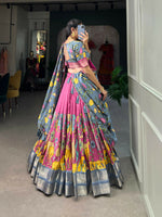 Thumbnail for Vastranavya Kalamkari Printed Dola Silk Lehenga Choli - Pink - Distacart