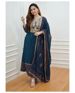 Thumbnail for Alvano Alvano Blue A-Line Suit Set for Women's and Girls Rayon - Distacart