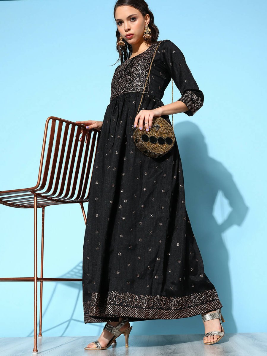 Ahalyaa Women Black Poly Silk Printed Dress - Distacart