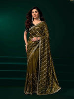 Thumbnail for Joban Fashion Mehandi Green Net Party Wear Sarees - Distacart