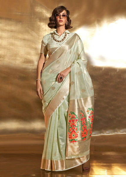 Green Handwoven Tissue Fabric Festive & Party Style Saree - Emponline - Distacart