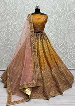 Thumbnail for Jyoti Fashion Women's Golden Bridal Net Fancy Dori & Sequins Multi Thread Embroidered with Diamond Work Wedding Lehenga Choli - Distacart
