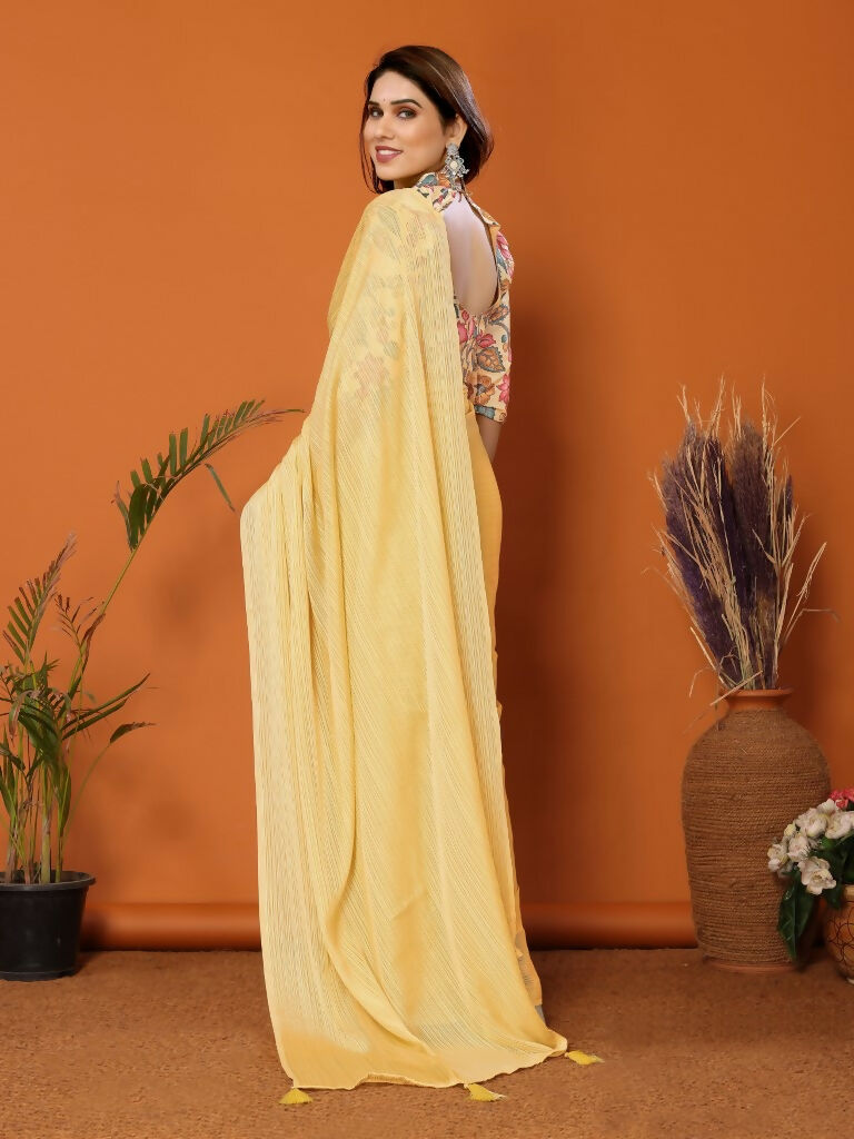Partywear Designer Yellow Polyester Zari Fancy Saree - Starwalk - Distacart