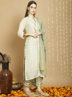 Thumbnail for Jyoti Fashion Women's Off White Chanderi Silk Elegant Jardoshi Kurta with Trouser & Dupatta - Distacart