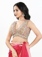Thumbnail for Joban Fashion Cream Multi Georgette Padded Blouse With V Neck Sleeveless - Distacart