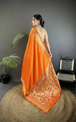 Thumbnail for Joban Fashion Orange Butti Woven Soft Lichi Silk Paithani Saree - Distacart