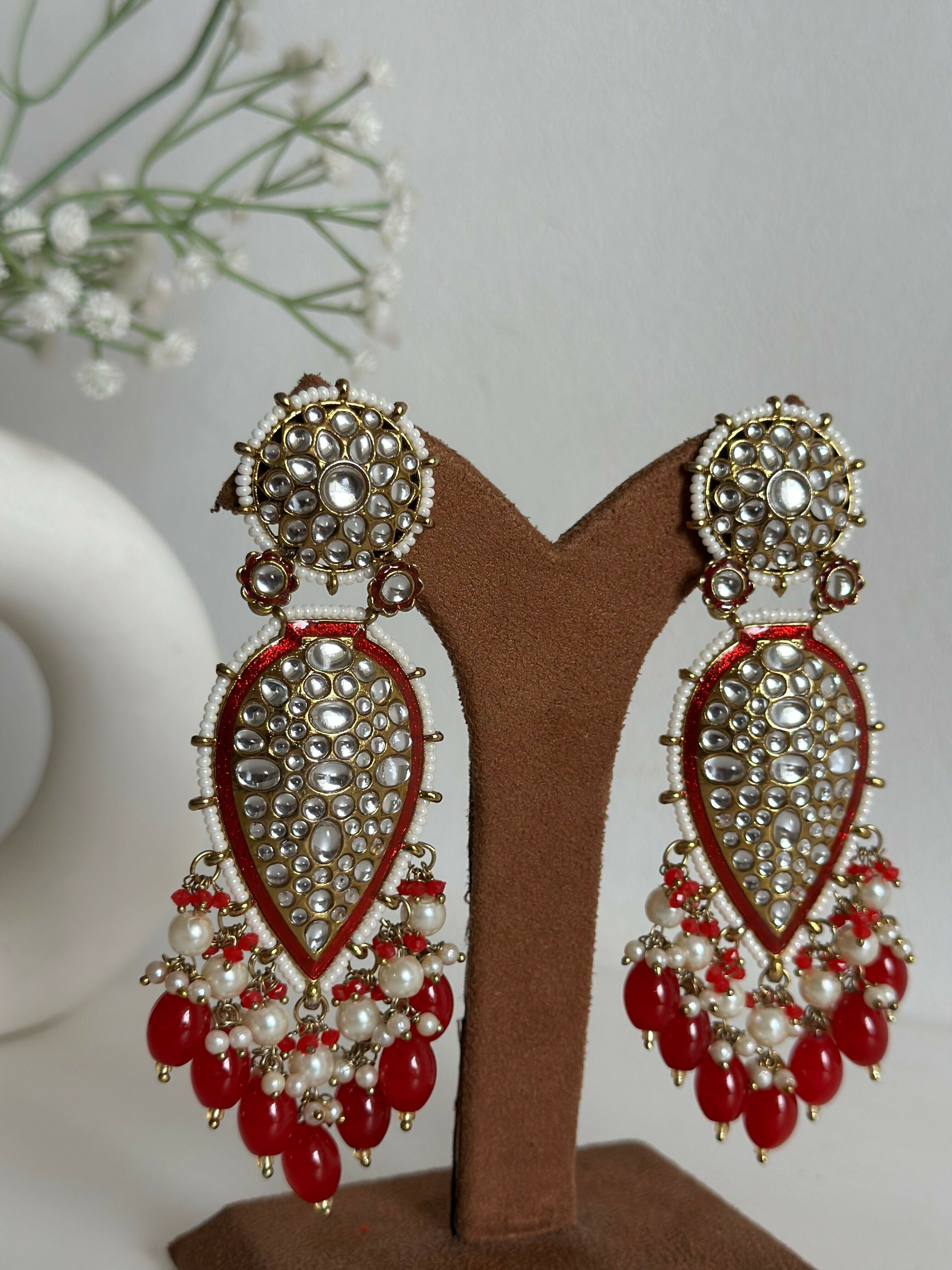 Red Kundan Drop Earrings By House of Ree - Distacart