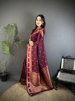 Thumbnail for Joban Fashion Maroon Banarasi Soft Silk Woven Saree