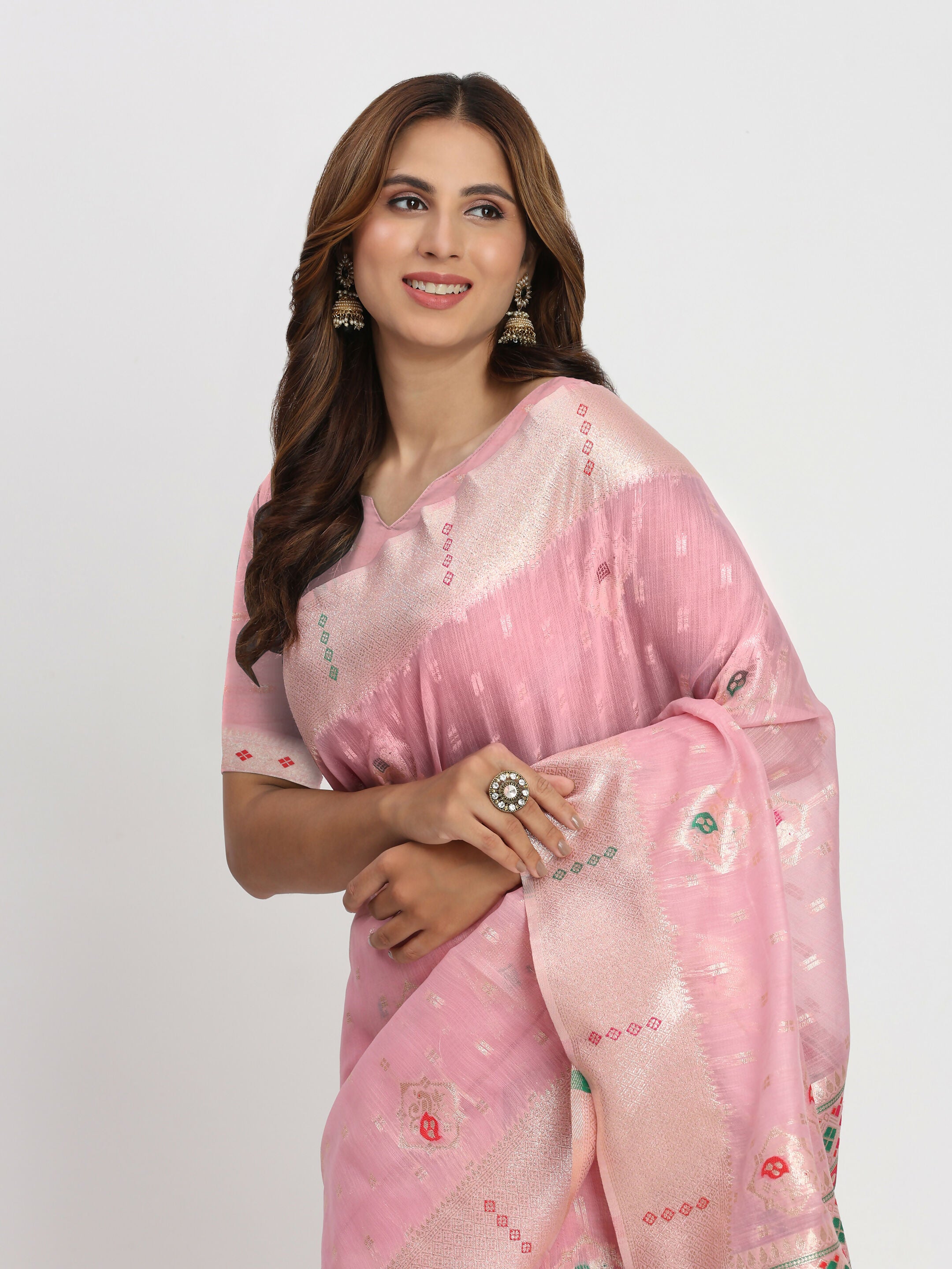 Astita Linen Cotton Light Pink Saree