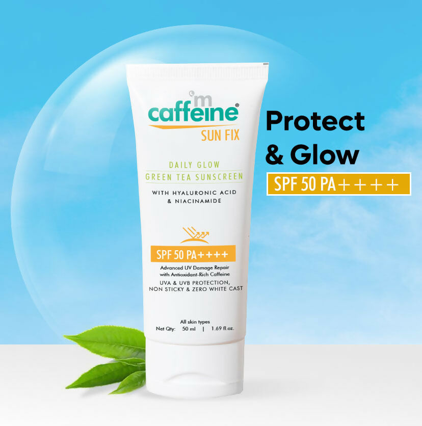 mCaffeine Sun Fix Daily Glow Green Tea Sunscreen SPF 50 PA++++ with Niacinamide, Lightweight & No White Cast - Distacart