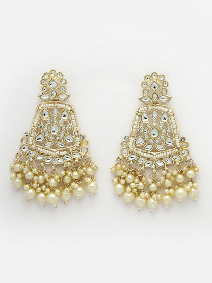 NVR Women Gold-Plated Kundan Drop Earrings - Distacart