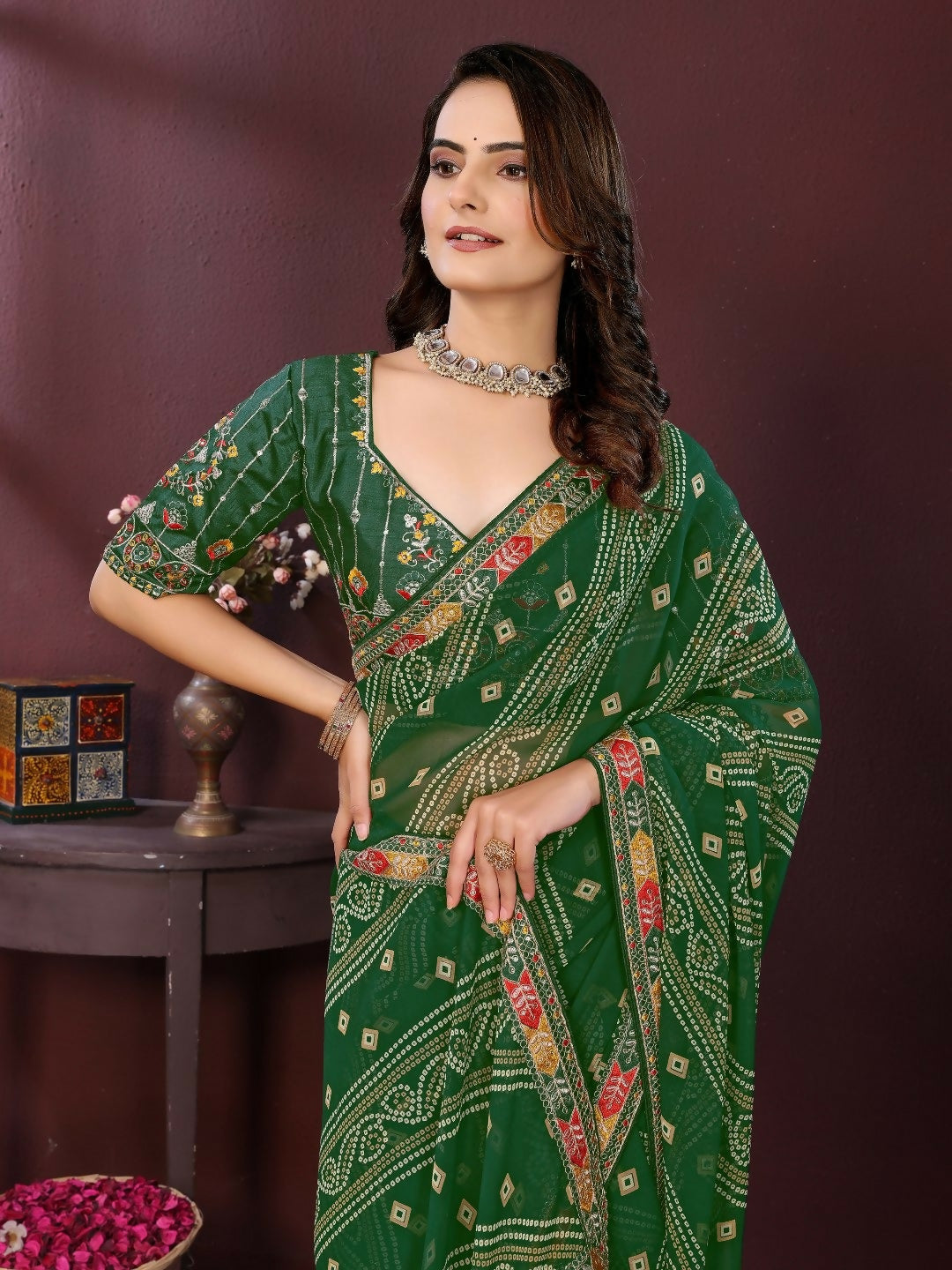 Ai Fashion Green Georgette Digital Print Party Wear Saree