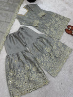Thumbnail for Teeya Creation New Trendy Latest Designer Embroidery Sharara Kurta Set -Grey - Dista