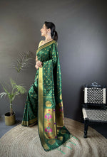 Thumbnail for Joban Fashion Green Polka Dot Lichi Silk Paithani Silk Saree - Distacart