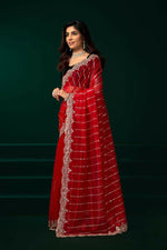 Thumbnail for Joban Fashion Red Net Party Wear Sarees - Distacart