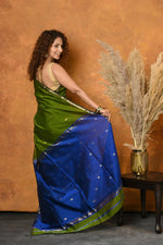 Thumbnail for Very Much Indian Handloom Pure Cotton Silk Saree With Sleek Golden Border - Green - Distacart