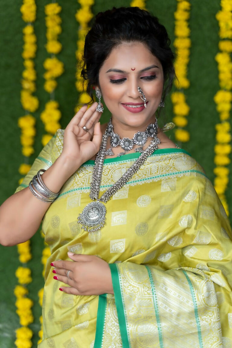 Jyoti Fashion Women's Green Soft Handloom Silk Zari Woven Saree with Blouse - Distacart